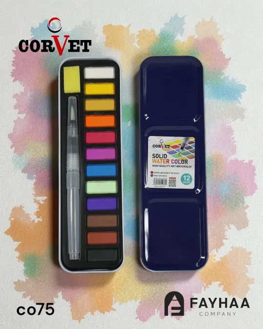 Solid Water Color 12 Colors With Brush - Corvet