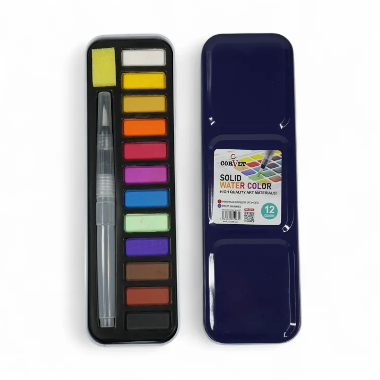 Solid Water Color 12 Colors With Brush - Corvet - Image 2